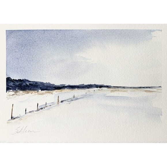 Other - Original Watercolor Landscape Painting Snow "Eternal Winter" Minimal 5x7 Signed